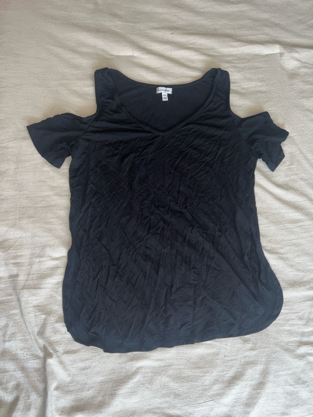 Women’s Black Cold-Shoulder Tee with V-Neck - Unknown Brand